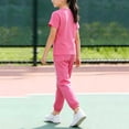 thumbnail image 5 of ITSAME Girls Athletic Outfits 2-Piece Quick-Dry Short Sleeve T-Shirt & Tapered Pants Kids Sportswear Set Pink Size 9, 5 of 5
