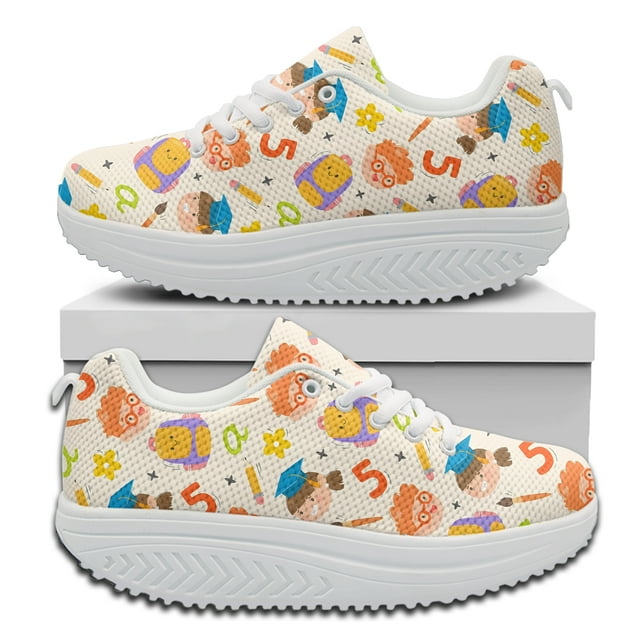 Regalo del día del maestro Zapatos de mujer con estampado digital de dibujos animados Zapatos de aumento de altura para niñas Zapatos escolares Zapatos