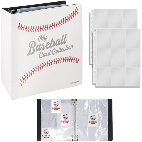 PERFORMORE Hand-Stitched Baseball Card Binder, Red Stitching Baseball Card Collector Binder Album with 9-Pocket Sleeves for Sports Trading Cards, Includes 25 Sheet Protectors