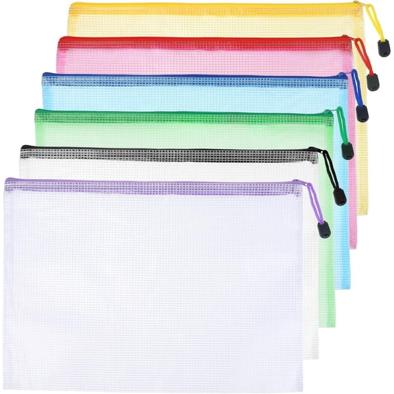 Zipper Pouches For Organizing, 6 PCS Mesh Zipper Pouches Mesh Bags With Zipper Document Bag Waterproof Pouch Plastic Mesh Storage Bags File Bags For A4 Paper Travel Office Supplies And Board Games