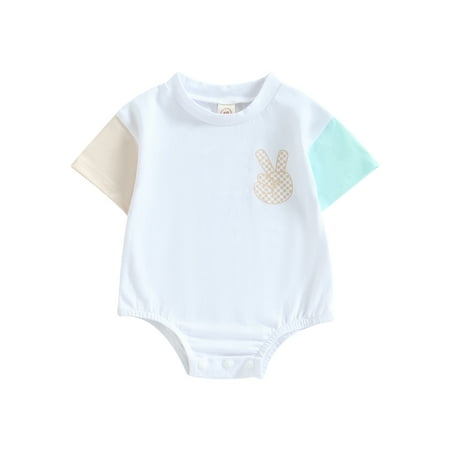 

Baby Boys Girls Romper Color Patchwork Short Sleeve Cartoon Letter Floral Printed Jumpsuits