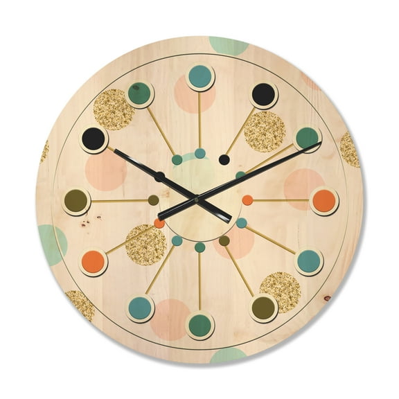 Designart 'Gold Chic Retro Design III' Mid-Century Modern Wood Wall Clock