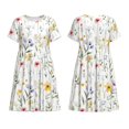 thumbnail image 3 of Bixox Robe d'Été à Manches Courtes pour Femmes Robe Ample Longueur Genou avec Poches-Floral Aquarelle A, 3 of 7