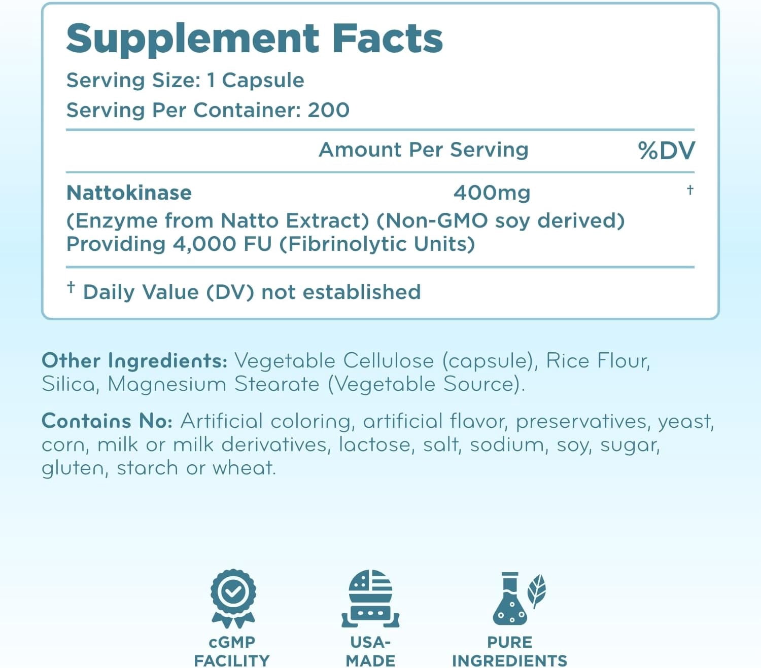 Clear Formulas Nattokinase 4000 FU Enzyme Supplement, Heart and Circulation Support, 200 Capsules