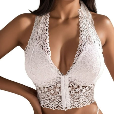 Sexy Lingerie for Women Ladies Plus Size Daily Sleeveless Lace Underwear Bra Womens Sexy Underwear White L