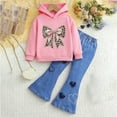 thumbnail image 2 of Toddler Baby Girl Outfits Ruffle Long Sleeve Tops + Flare Pants Set Toddler 2Pcs Fall Winter Clothes,6-7 Years,Light Pink, 2 of 4