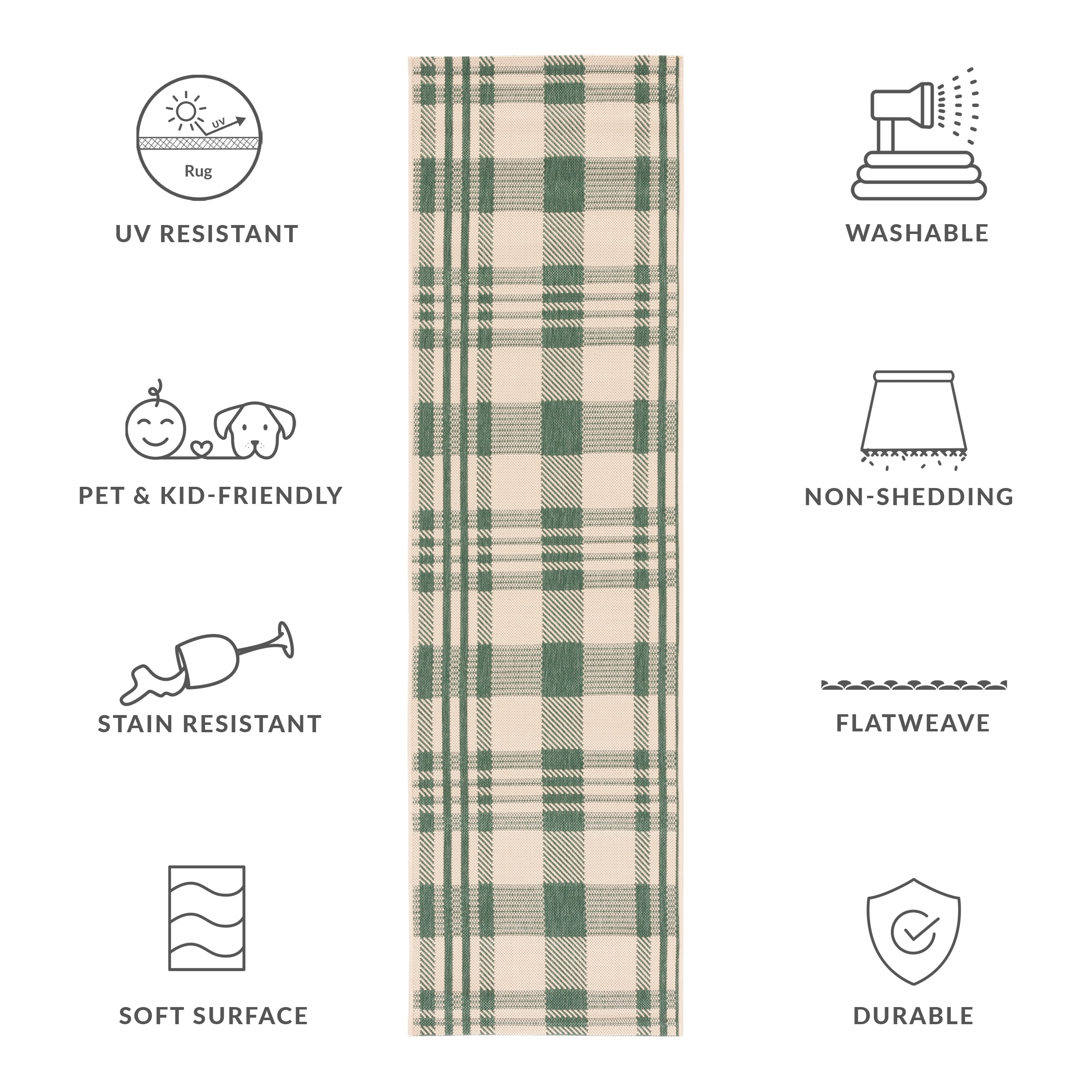 Safavieh Courtyard Benjamin Plaid Indoor/Outdoor Runner Rug, Green/Beige, 2'3" x 16'