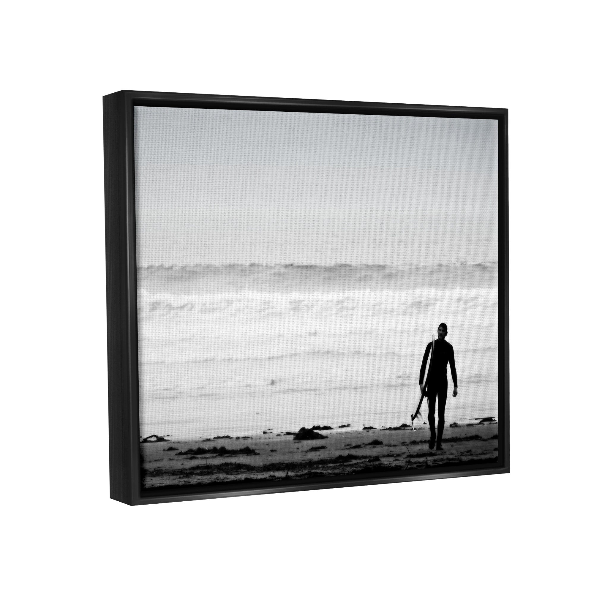 Stupell Industries Surfer Silhouette Beach Stroll Distant Ocean Waves Photograph Metallic Gold Floating Framed Canvas Print Wall Art, Design by Graffitee Studios