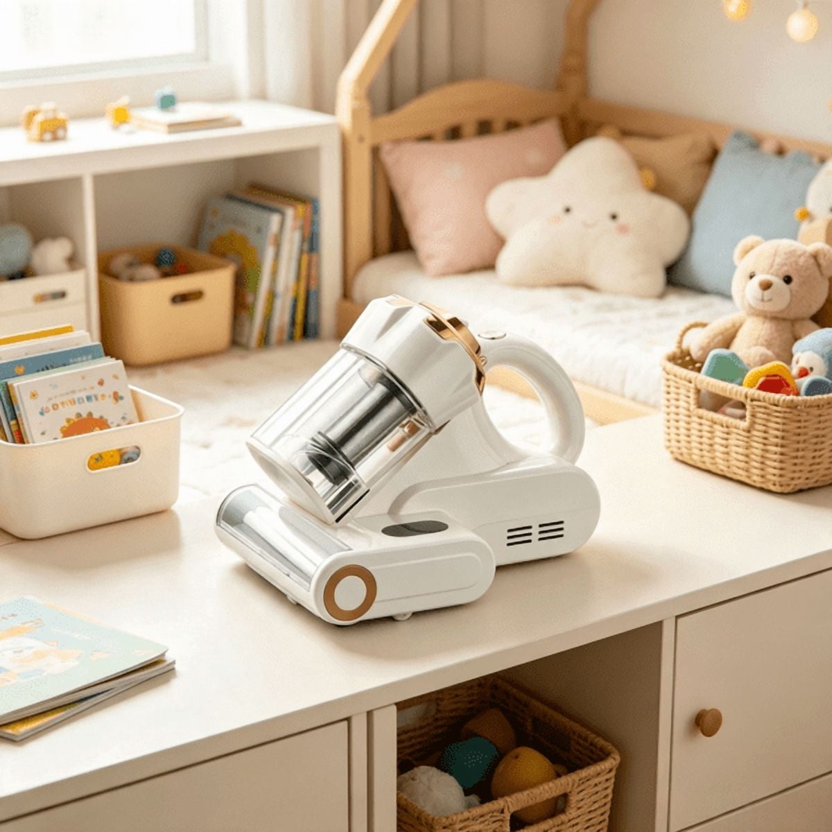 550W Mattress Vacuum Cleaner, 18KPa Suction with Dual Dust Bin, HEPA Filter, UV-C & Heating, Corded Handheld for Bed & Sofa, White