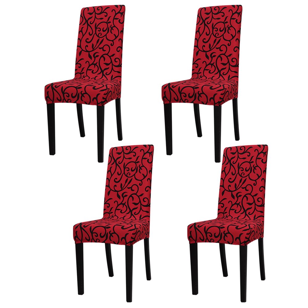 4-Pack Stretch Slipcovers Dining Room Stool Chair Cover Red and Black