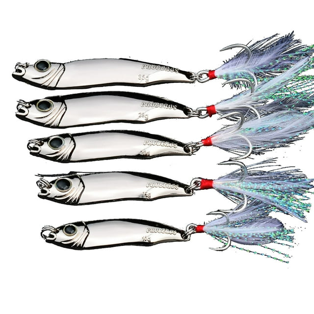 5pcs Sequin Fishing Baits Reusable Efficient Sharp Hook Fake Bait With Treble Hooks Feather For Squid Bass