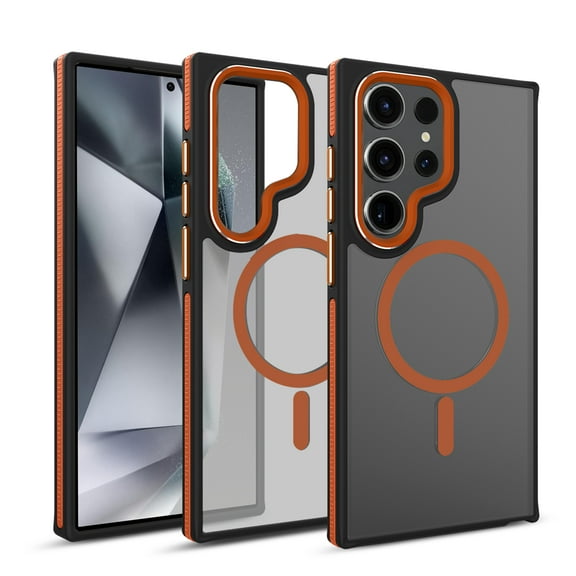 Dteck Magnetic Case for Samsung Galaxy S24 Ultra 5G, Compatible with MagSafe, Translucent Matte Back Shockproof Phone Cover,Orange