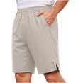 thumbnail image 2 of Amzcrzy Athletic Shorts for Men with Pockets Trendy Side Slit Reflective Strip Mens Shorts Elastic Drawstring Inside Waist Gym Shorts Casual Solid Color Quick Dry Sports Running Shorts Beige M, 2 of 7