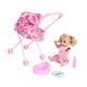 thumbnail image 2 of Cochecito de muñeca y biberón para cama de pañales, 5 piezas, con muñeca, juguete de simulación para niños, bebés, edades de 0 a 2 años Fresa, 2 of 9