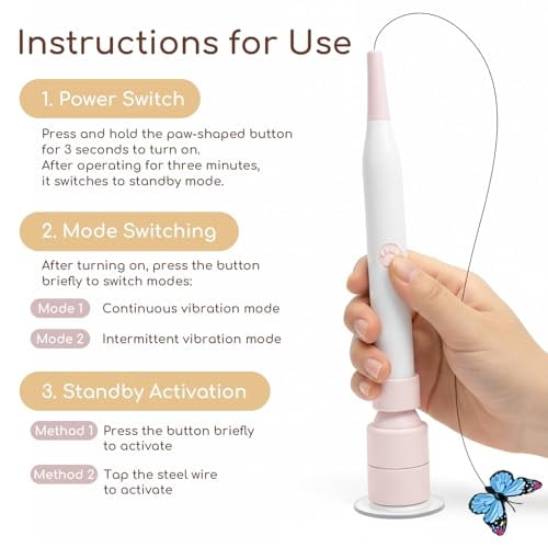 Rechargeable Automatic Cat Toy with Suction Cup,Interactive Cat Toys for Indoor Cats,Butterfly Teaser Wand for Bored Kittens,Self Play Exercise Toy with Flexible Wire(Blue，Butterfly Color Random）