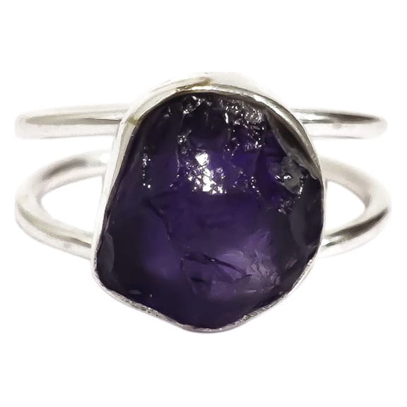 Natural Amethyst Ring, Rough Amethyst Gemstone Ring, Feb Birthstone, Double Band, 925 Sterling Silver, Womens Ring, Christmas, Thanksgiving, Handmade, Statement Jewelry, Rough Gemstone Jewelry