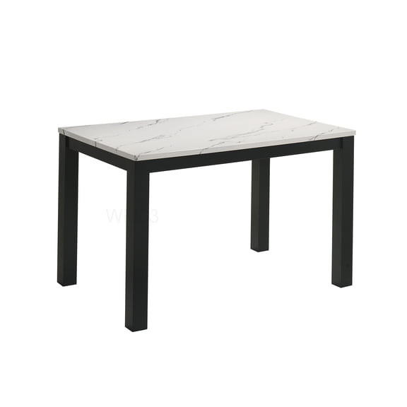 Black Base White Faux Marble Top Dining Table, Rectangular Modern Farmhouse Kitchen Room Table