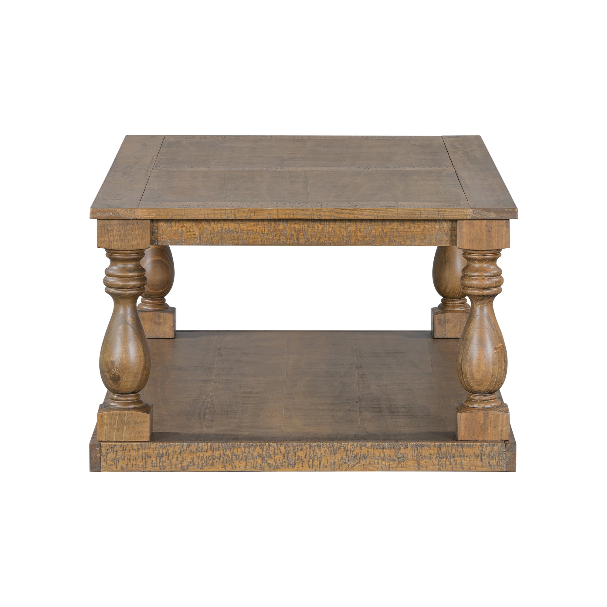 Euroco Vintage Coffee Table with Vase Column Legs, Pine Veneer Top and Solid Rubberwood Frame – Retro Living Room Center Table, Easy Assembly