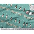thumbnail image 3 of Soimoi Blue Velvet Fabric Penguin & Stripe Animal Print Sewing Fabric BTY 58 Inch Wide, 3 of 3