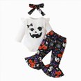 thumbnail image 2 of HCNTES Baby Girl Clothes Baby Girl Halloween Outfit Infant Newborn Girls Long Sleeve Pumpkin Print Romper Bodysuits Bowknot Pants Headband Clothes Set 0-18 Months, 2 of 5