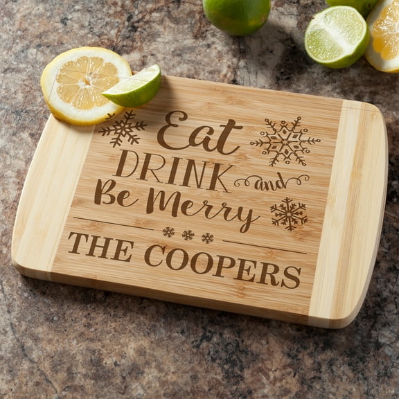 Personalized Bamboo Cutting Board - Eat, Drink and Be Merry Christmas