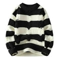 thumbnail image 2 of ZRGHAOYLQ Cable Knit Sweaters for Men Big and Tall Ripped Distressed Pullover Trendy Striped Knitted Sweater Loose Crewneck Long Sleeve Jumper Tops, 2 of 3