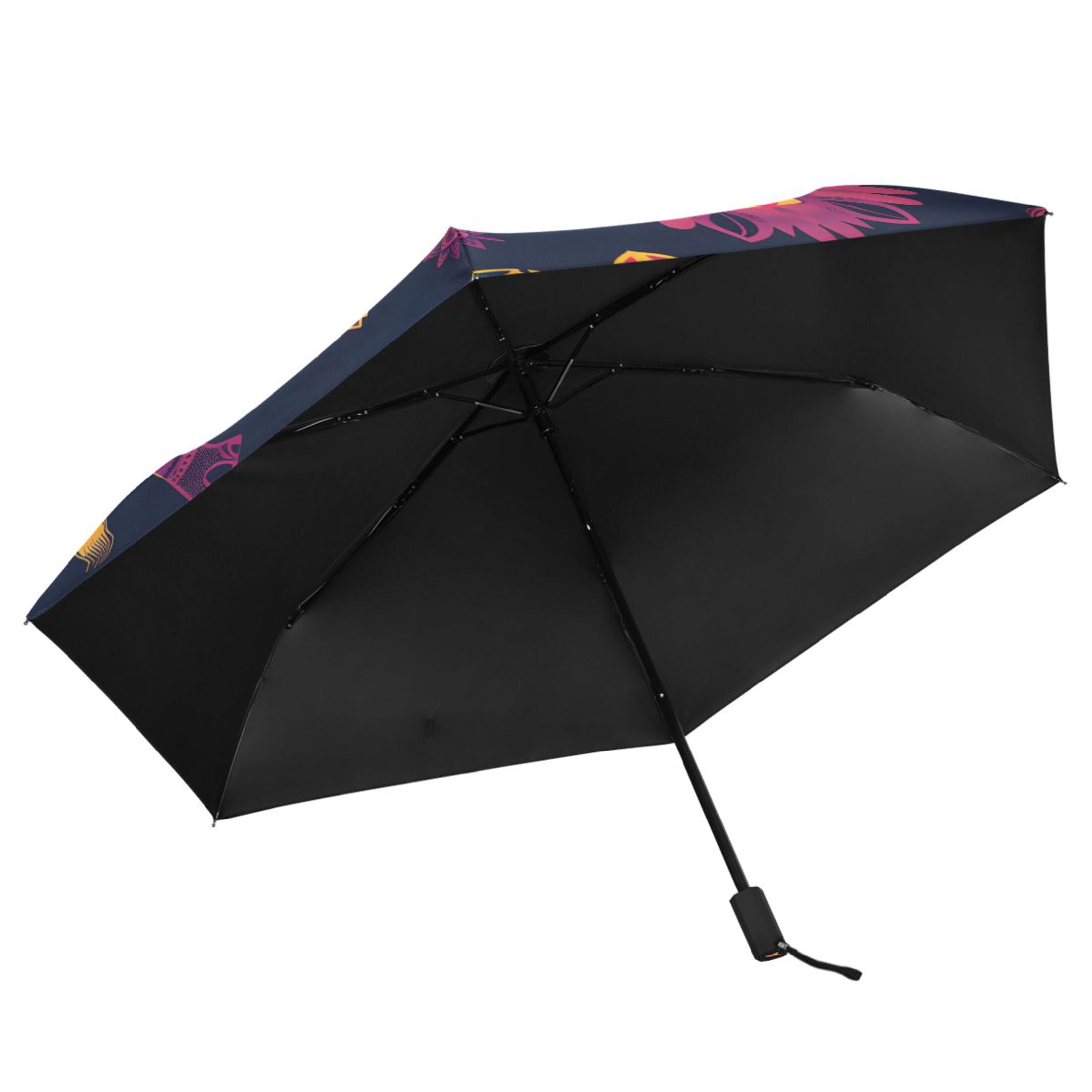 Asian Pattern with Elephants All Weather Umbrella Triple Folding Parasol 6 Ribs UV Protection Portable