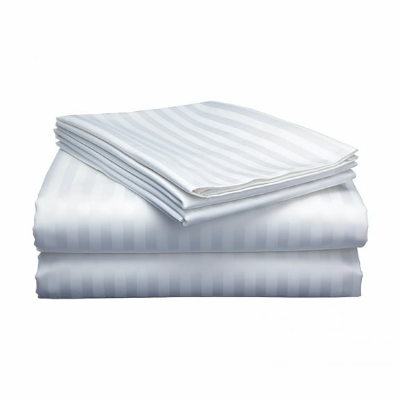 AUQ 800 Thread Count 100% Egyptian Cotton Sateen Weave-4 Piece Bed Sheets,White Stripe-King Size,Luxury Premium Hotel Quality Sheet Set,Fits Mattresses Up to 18" Deep Pocket