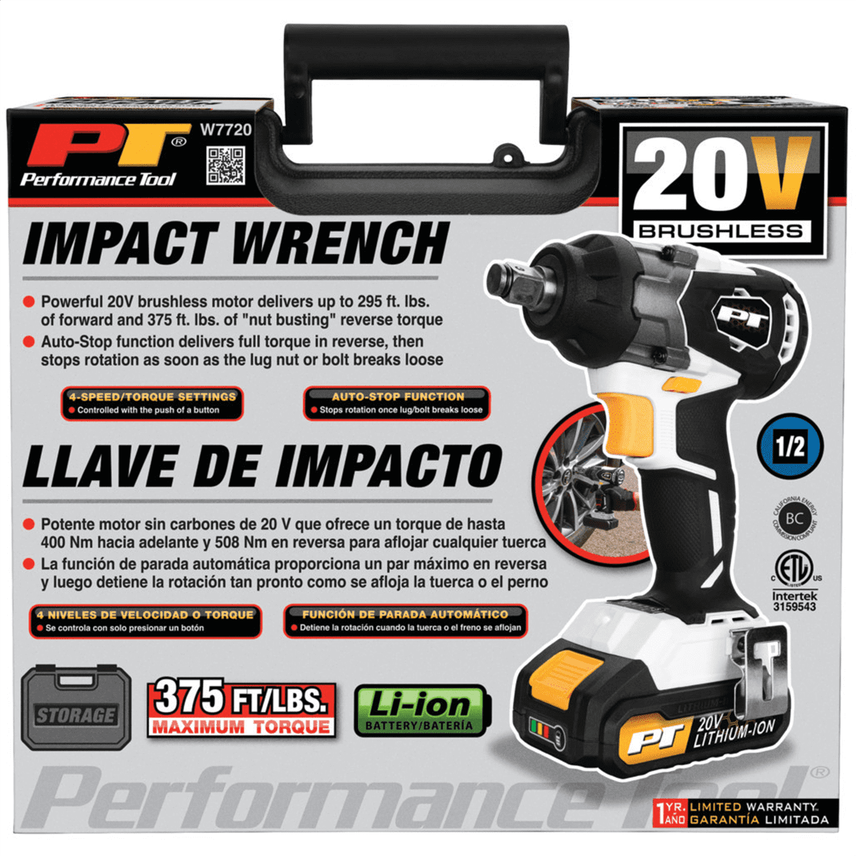 Wilmar Corp. / Performance Tool 20V Li-Ion 1/2" Brushless Impact Wrench