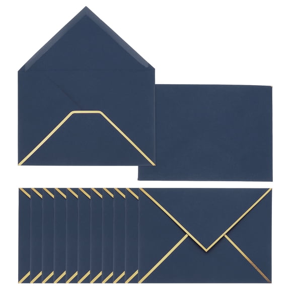 Uxcell 30 Pack A7 Envelopes, 5x7 Card V Flap Envelope Valentine Envelopes with Gold Border for Office Wedding Card Invitations Graduation Party Gift, Dark Blue
