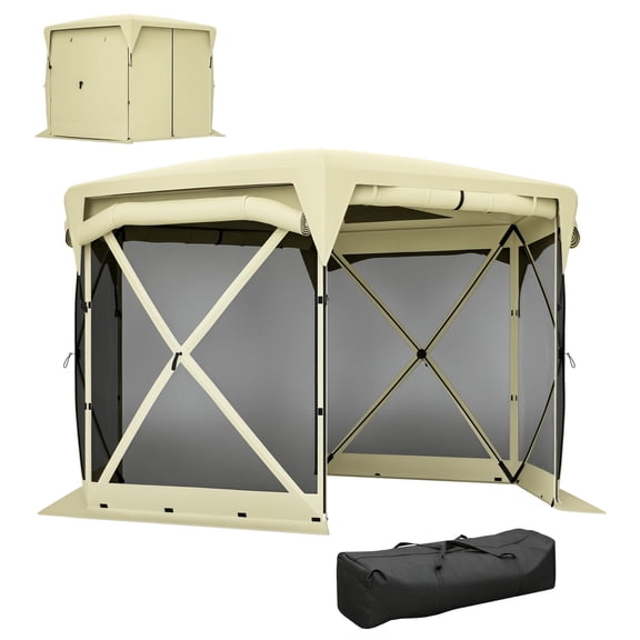 11ft Pop Up Gazebo Screen Tent with Removable Roof, Beige