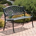 thumbnail image 5 of Sunnydaze Outdoor Patio Bench with Black Checkered Design - Durable Cast Aluminum Metal Garden Bench - 2-Person Patio Decor Seating - Front Porch Furniture - Entryway Bench, 5 of 13