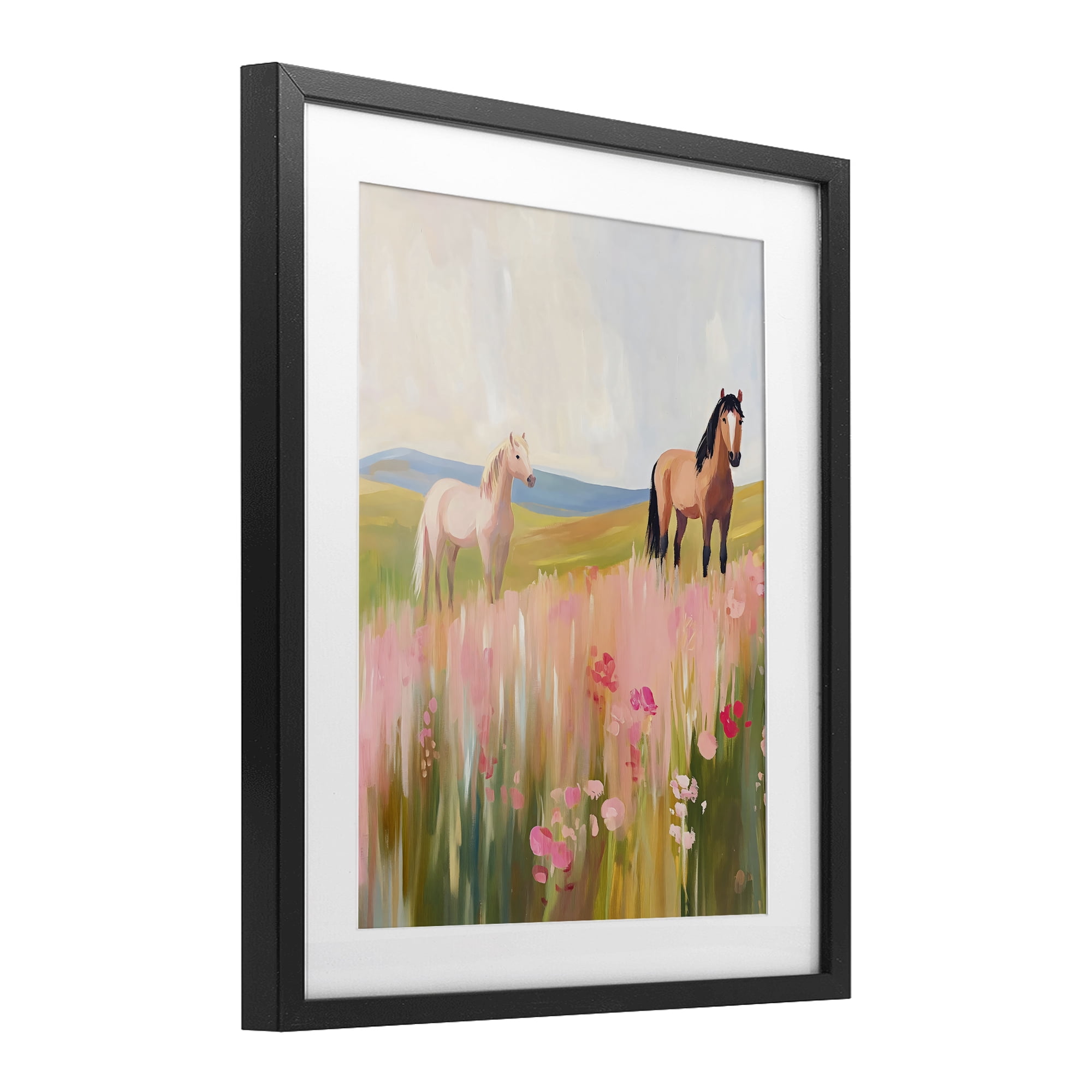 Stupell Industries Wild Horses in Pink Meadow Black Framed Print Under Glass, design by The Prints Vibe