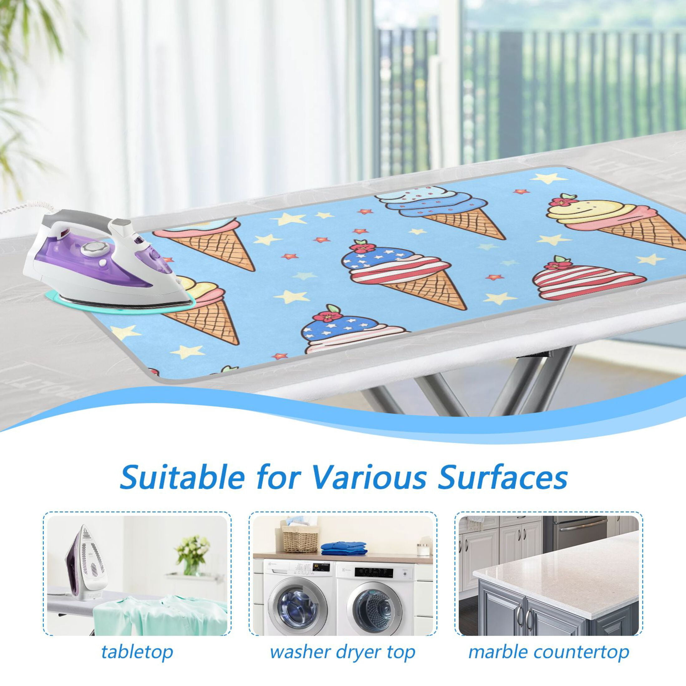 Ice Creams with Stars and Stripes Ironing Mat Blanket Portable Travel Ironing Pad Heat Resistant Pad 47.2" x 27.6”