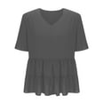 thumbnail image 6 of ChaoHeng Women Tops on Sale under $10 Crinkle V-Neck T-Shirt Women's Casual Pleated Top Solid Color Summer 2025 New,Gray S, 6 of 9