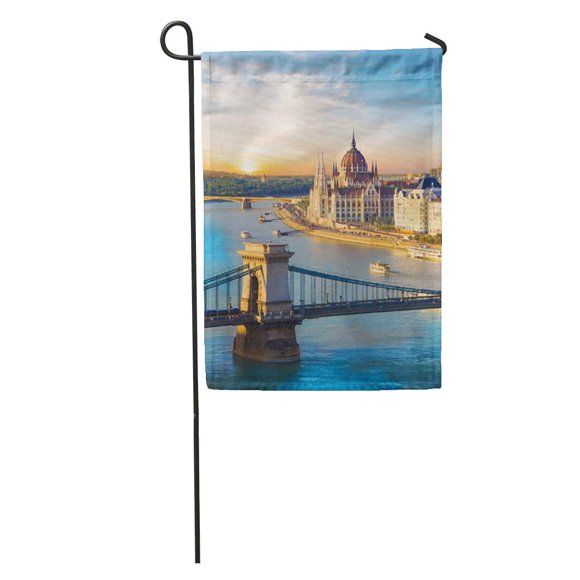 NUDECOR Danube Beautiful View of The Hungarian Parliament and Chain Bridge in Budapest Hungary Capital Garden Flag Decorative Flag House Banner 28x40 inch