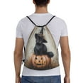 thumbnail image 2 of Drawstring Backpack - Halloween Witch Hat Black Cat Splash Proof Small Drawstring Gym Bag for Women Men, Cinch Sports String Bag Backpack for Travel Swimming Beach, 2 of 8