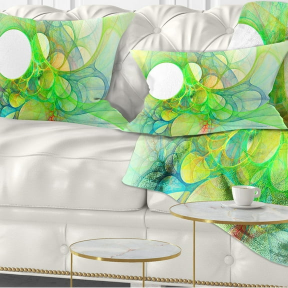 Designart Fractal Angel Wings in Green - Abstract Throw Pillow - 12x20
