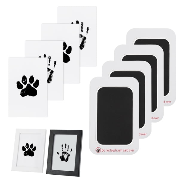 Kit de Huellas de Patas Único Bargains para Perros 4 Pcs Almohadilla de Tinta & 2 Marcos de Madera Kit Memorial de Huellas de Patas para Amantes de Mascotas Regalo Negro&Blanco