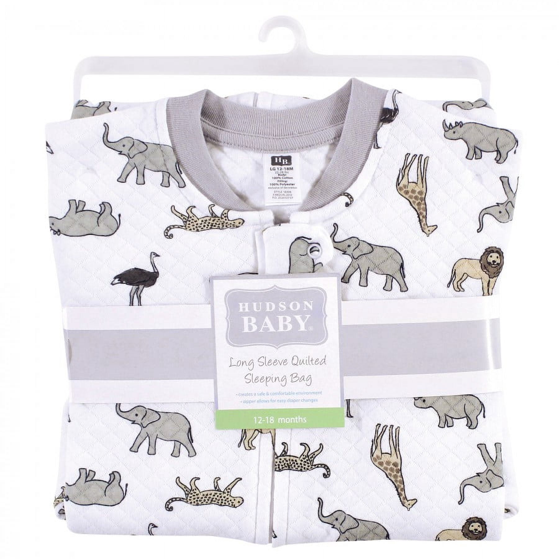 Hudson Baby Infant Premium Quilted Long Sleeve Sleeping Bag and Wearable Blanket, Neutral Safari, 18-24 Months