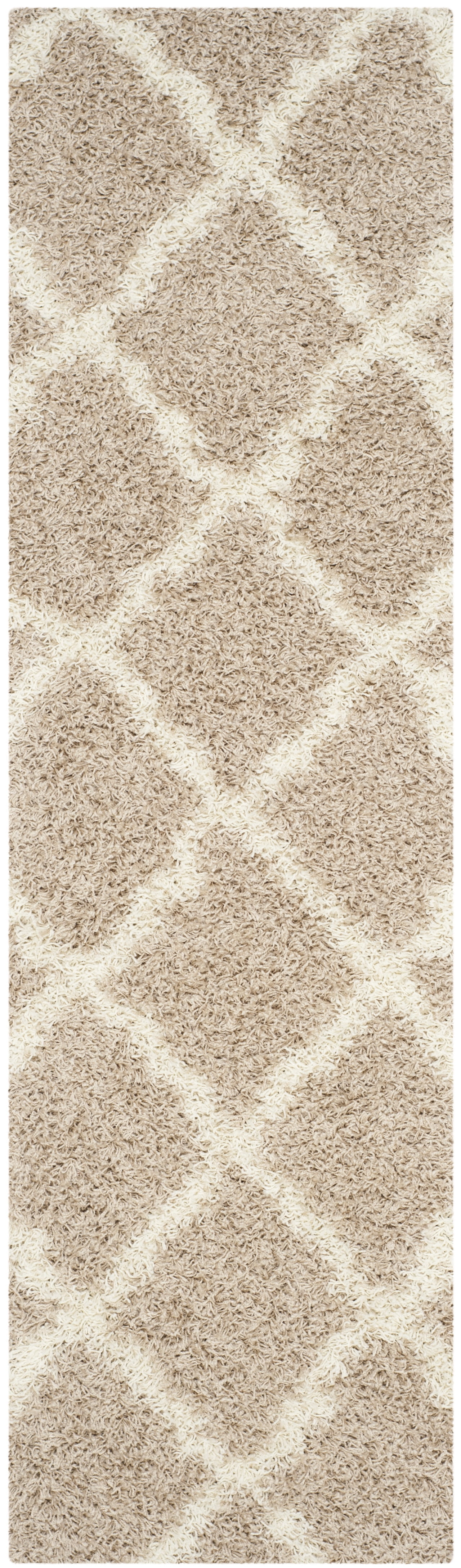 SAFAVIEH Daley Geometric Plush Shag Runner Rug, Beige/Ivory, 2'3" x 6'