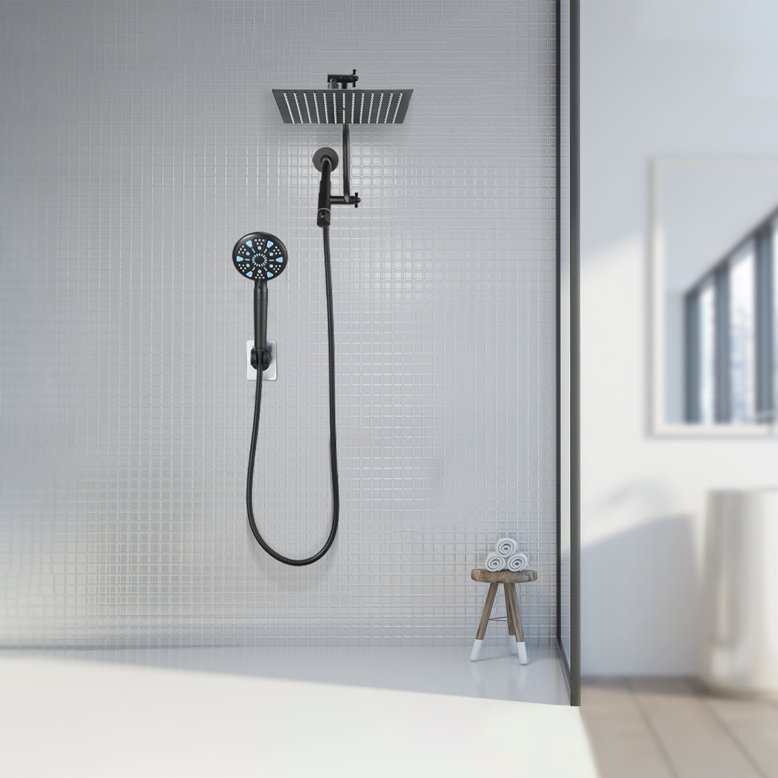 Cobbe 10-Inch Dual Shower Heads with Handheld Spray Combo, 3-Way Rain Shower Head, 9-Spray Patterns Handheld Shower, Matte Black