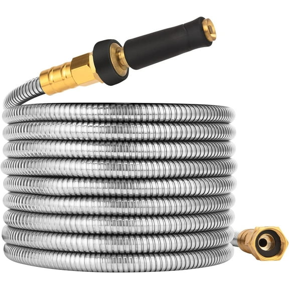 100 FT Garden Hose Expandable - 304 Stainless Steel Water Hose 100 FT - Heavy Duty Flexible Kink Free Hose, no Bite