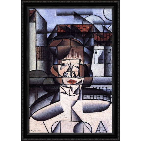 Portrait of Germaine Raynal 28x40 Large Black Ornate Wood Framed Canvas Art by Juan Gris