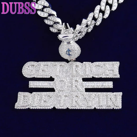 DUBSS Iced Out Necklace Pendant for Men Real Copper Get Rich Hip Hop Jewelry