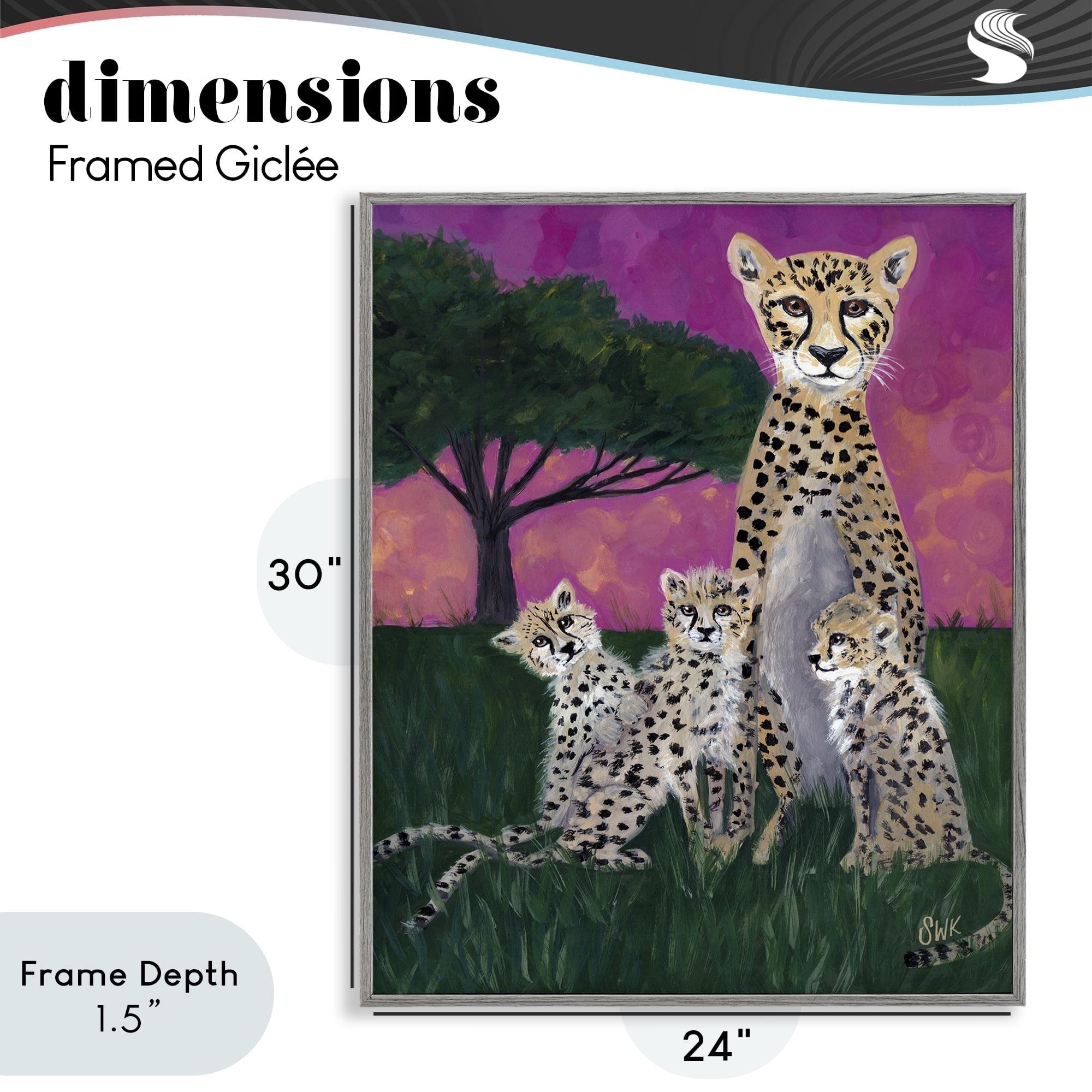 Stupell Industries Mama Cheetah & Her Cubs Gray Framed Giclee Art, design by Sarah Waldron Kimball