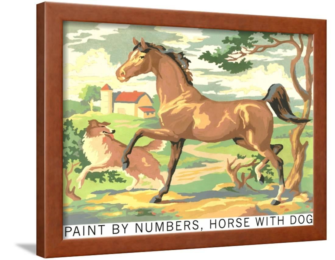 paint by numbers horse with dog framed print wall art by found image press walmart com