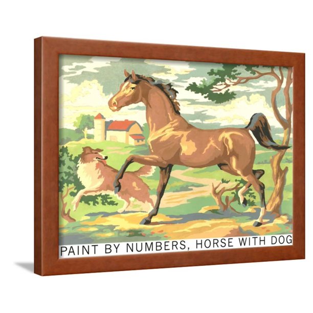 paint by numbers horse with dog framed print wall art by found image press walmart com