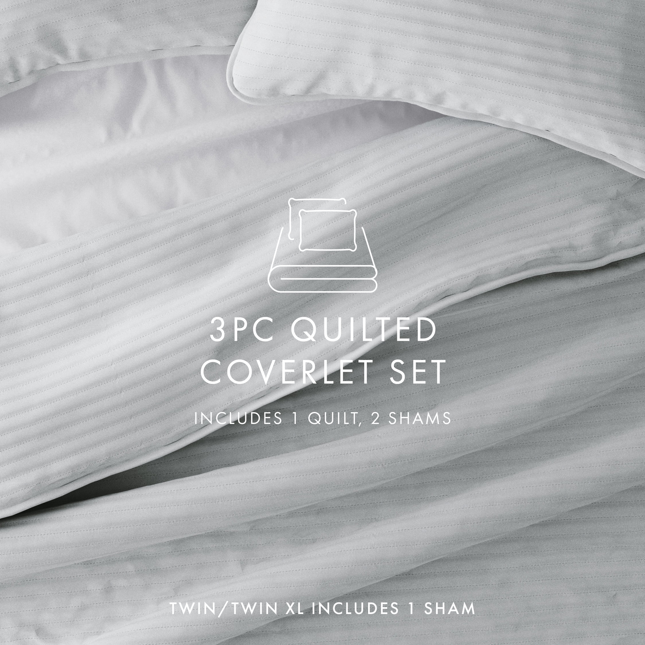 Noble Linens 3 Piece Light Gray Stripe Stitch Quilt Set, King / CalKing