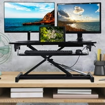 Standing Desk Converter 32 inches Adjustable Height Stand Up Desk Computer Desk Workstation Steel Home Office Ergonomic Computer with Keyboard,Black